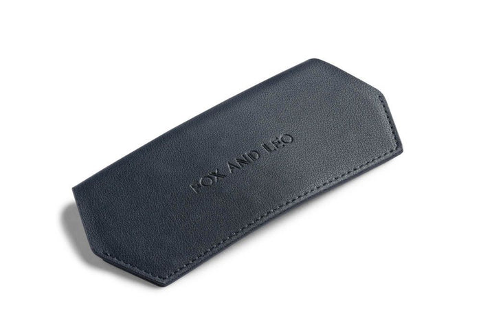 Fox and Leo Navy Leather Slimline Glasses Case | Gretel Lane