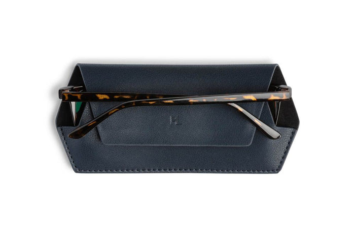 Fox and Leo Navy Leather Slimline Glasses Case | Gretel Lane