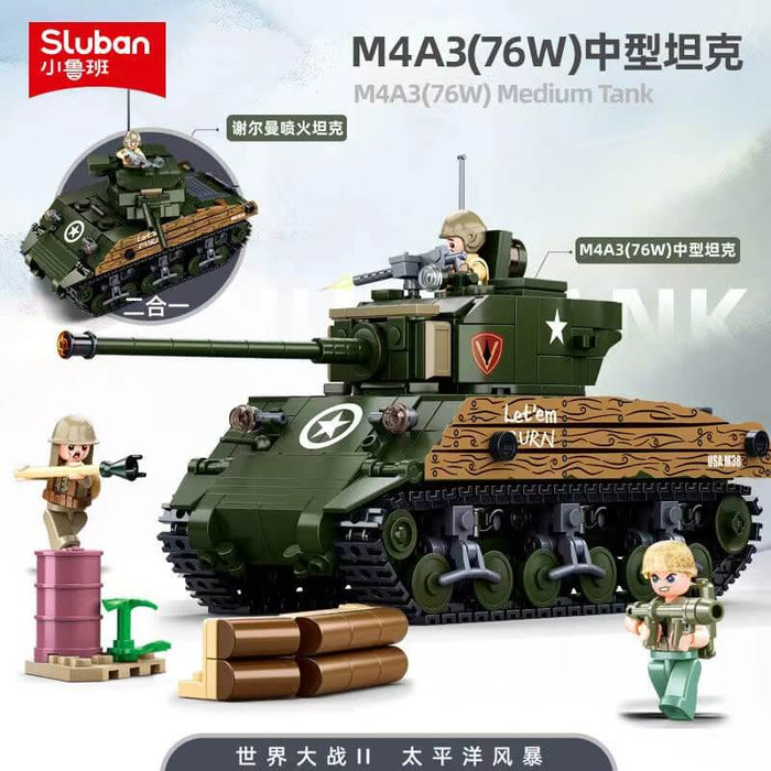 SLUBAN WW2 M4A3 Sherman Tank Sluban