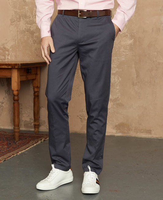 Men's Smoked Navy Stretch Cotton Classic Fit Flat Front Chinos model shot