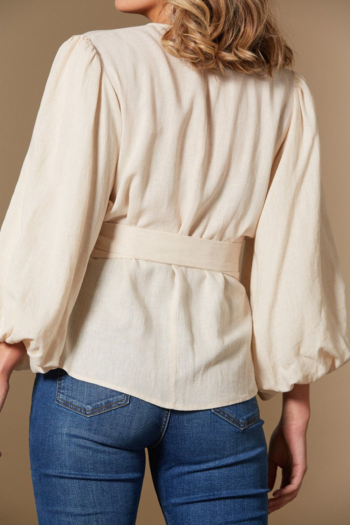V-Neck Crossover wrap-style blouse bisque