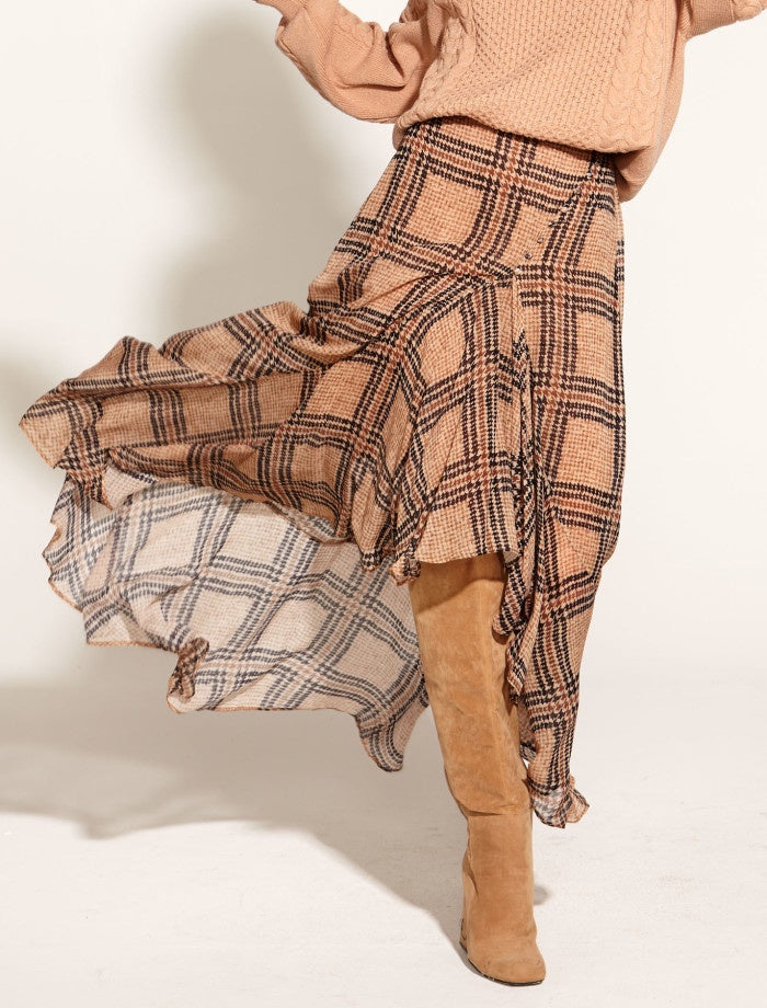 women’s midi skirt in a warm houndstooth check print