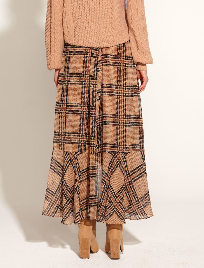 Women's houndstooth plaid midi skirt Fate & Becker