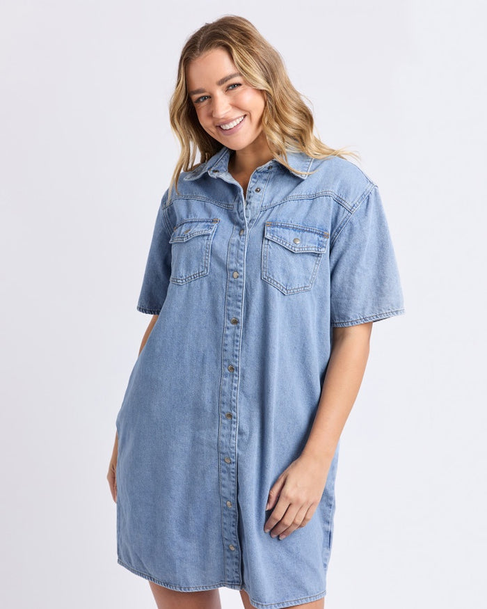 Foxwood Sorcha Light Blue Denim Shirt Dress | Gretel Lane Australia