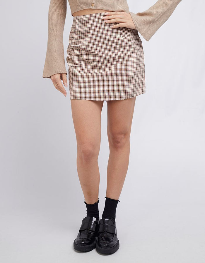 All About Eve Spencer Mini Skirt in Brown Check | Gretel Lane