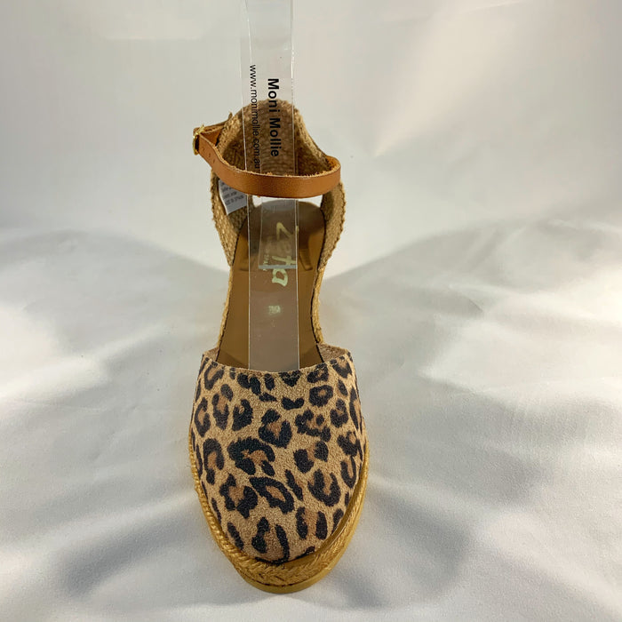 leopard print closed toe wedge sandal