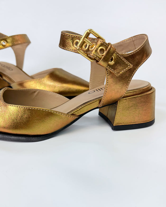 Brazilio bronze metallic leather heel sandal - pointed toe