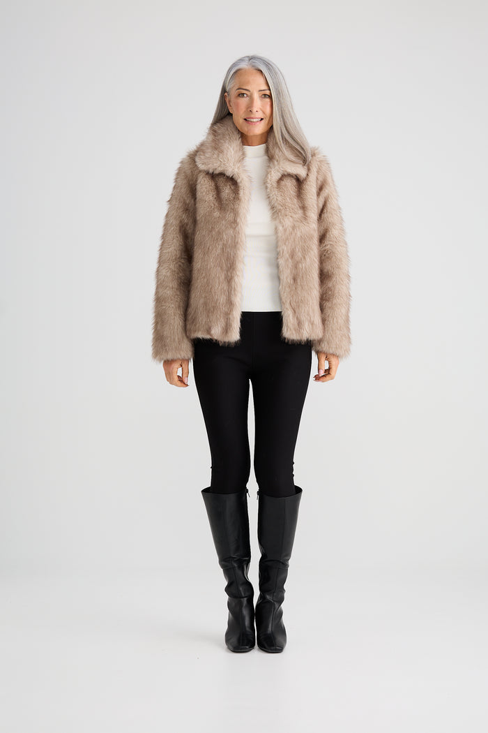 Brave + True Steinway Faux Fur Jacket in Taupe | Women's Jackets | Gretel Lane
