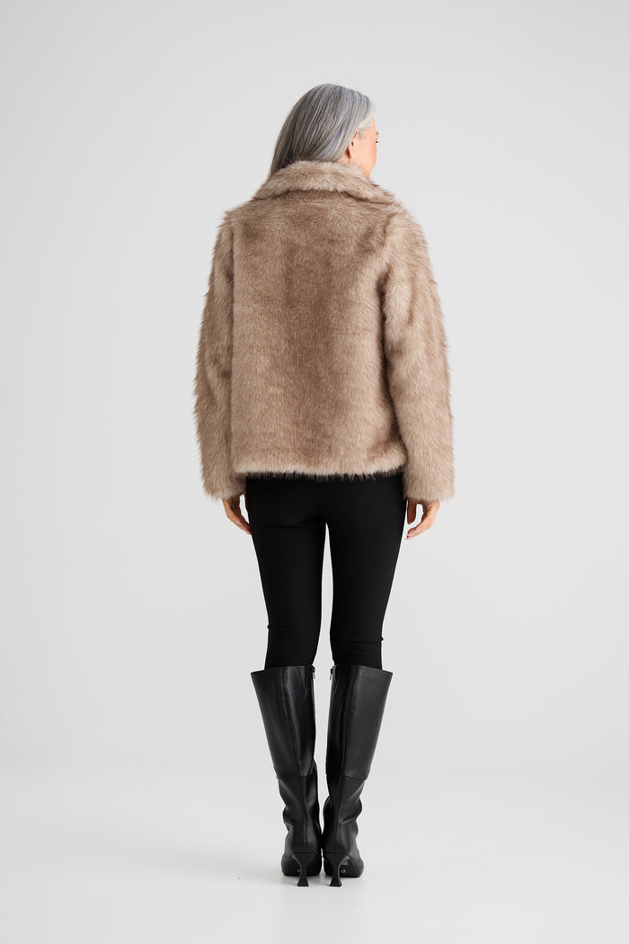Brave + True Steinway Faux Fur Jacket in Taupe | Women's Jackets | Gretel Lane