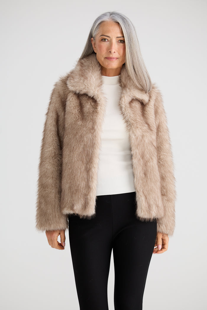Brave + True Steinway Faux Fur Jacket in Taupe | Women's Jackets | Gretel Lane