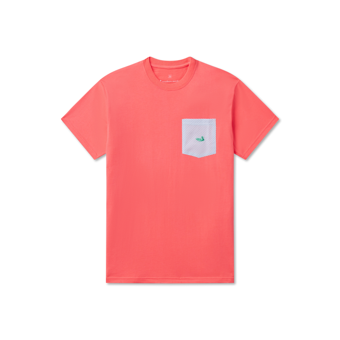 Coral with Blue | Stewart Pocket Tee | Seersucker | Short Sleeve