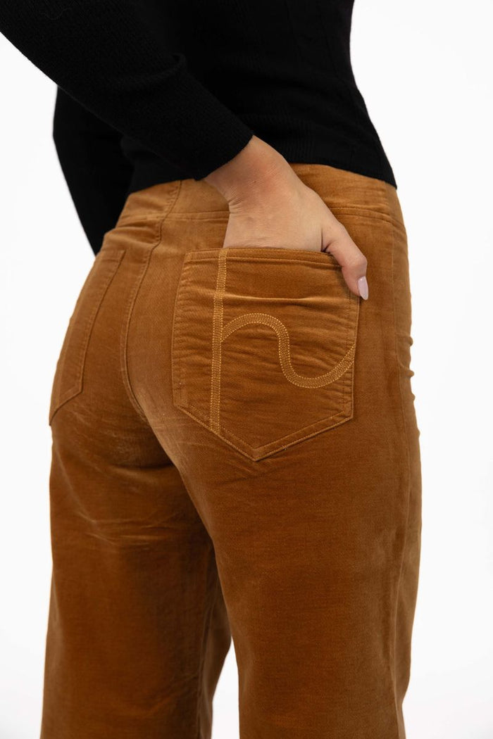 Humidity Women's Brown Stitched Luxe Velour Pant | Gretel Lane
