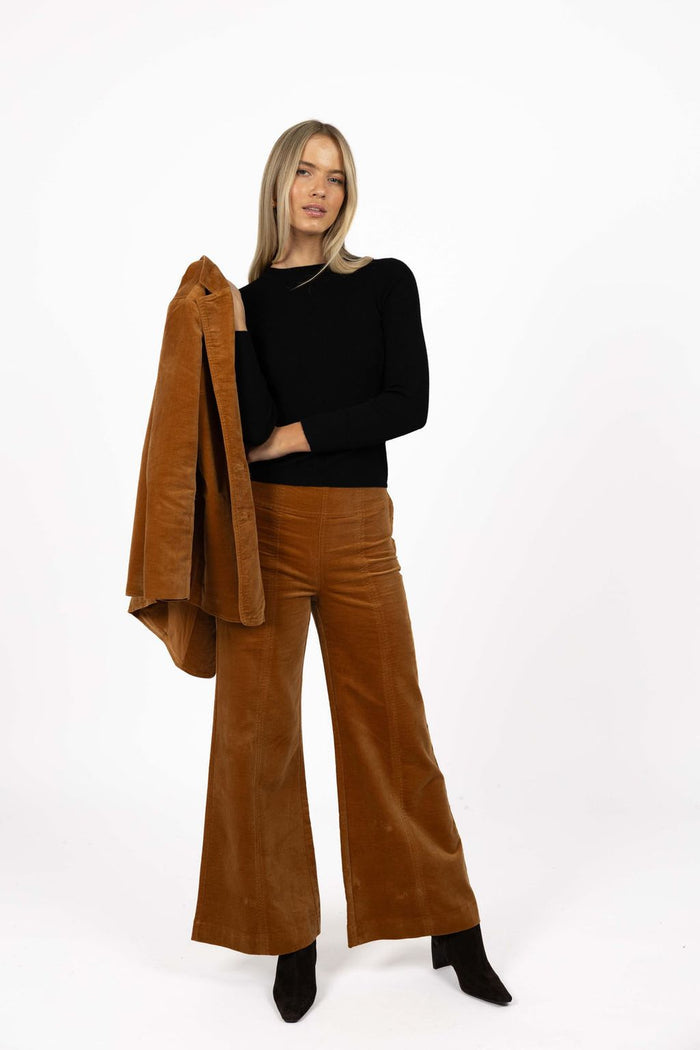 Humidity Women's Brown Stitched Luxe Velour Pant | Gretel Lane