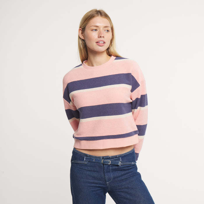 Camelia & Navy Stripe | ON MODEL | SIDE