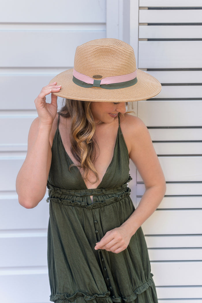 Sunny Panama Ribbon Blush Olive