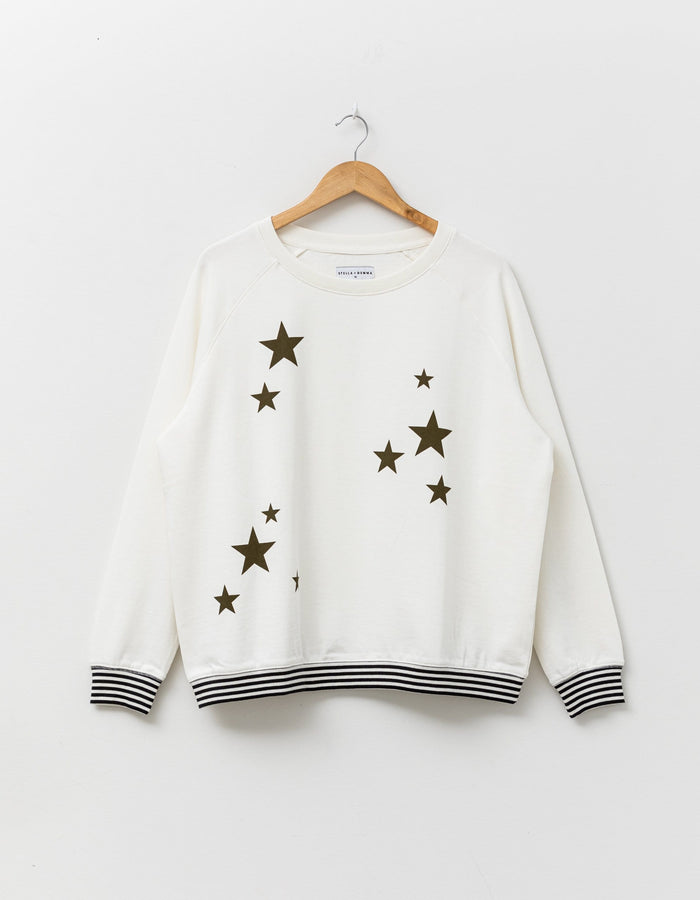 Stella + Gemma Alabaster Olive Stars Sweater