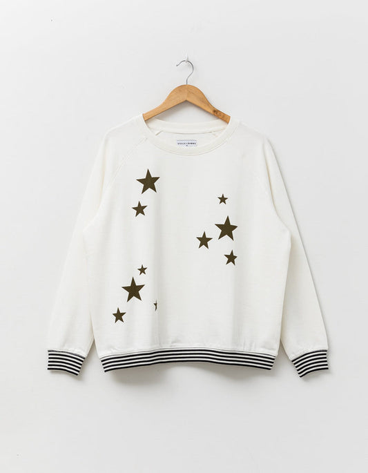 Stella + Gemma Alabaster Olive Stars Sweater