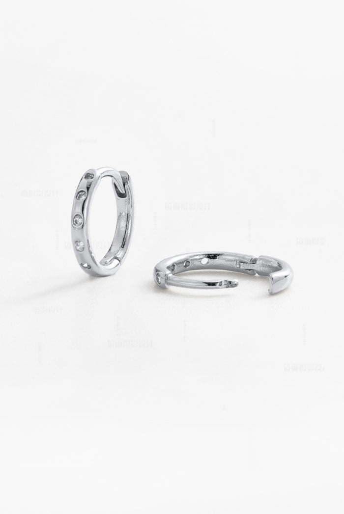 Zafino Talia Silver Huggie Earring with small crystals | Gretel Lane