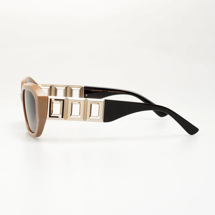 oversized sunglasses in macchiato with gold temple | designer-style polarised sunglasses