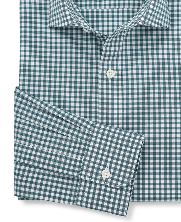 Men's Teal Gingham Cotton Poplin Classic Fit Formal Shirt With Single Cuffs sleeve detail