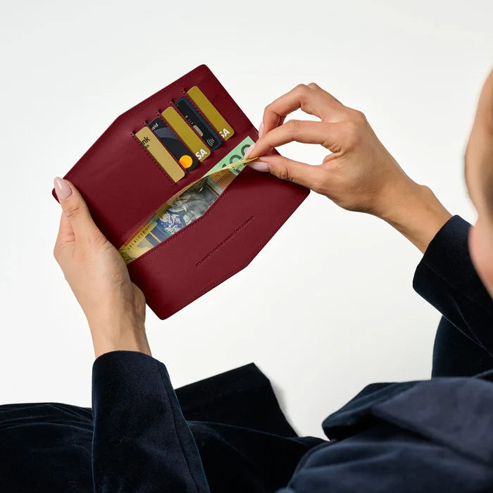 Fox and Leo Burgundy Leather Slimline Wallet | Swallet | Gretel Lane