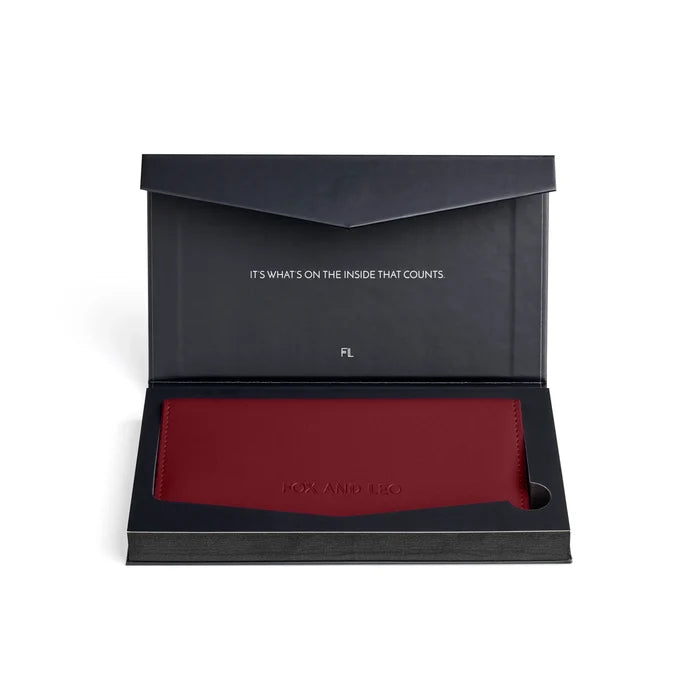 Fox and Leo Burgundy Leather Slimline Wallet | Swallet | Gretel Lane