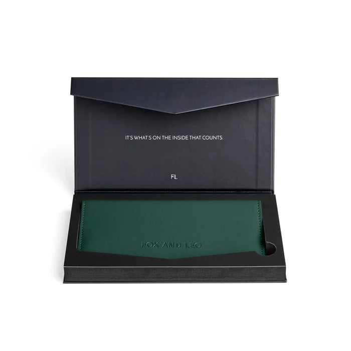 Fox and Leo Forest Green Leather Slimline Wallet | Gretel Lane