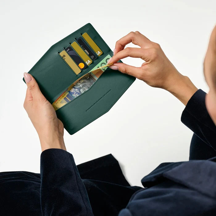 Fox and Leo Forest Green Leather Slimline Wallet | Gretel Lane
