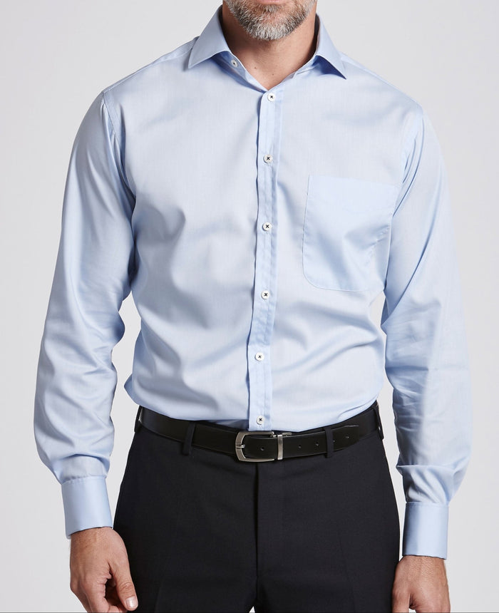 Theodore Pale Blue Poplin Made To Measure Shirt model front