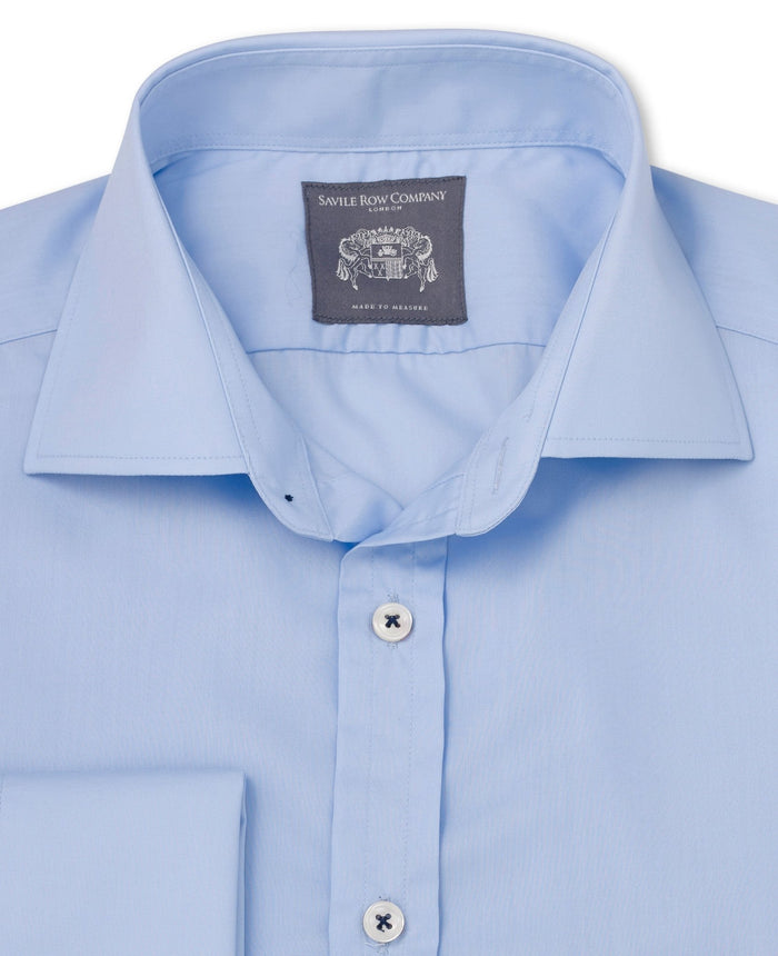 Theodore Pale Blue Poplin Made To Measure Shirt collar detail