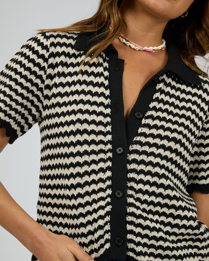 Short-sleeve black knit cardigan top | All About Eve