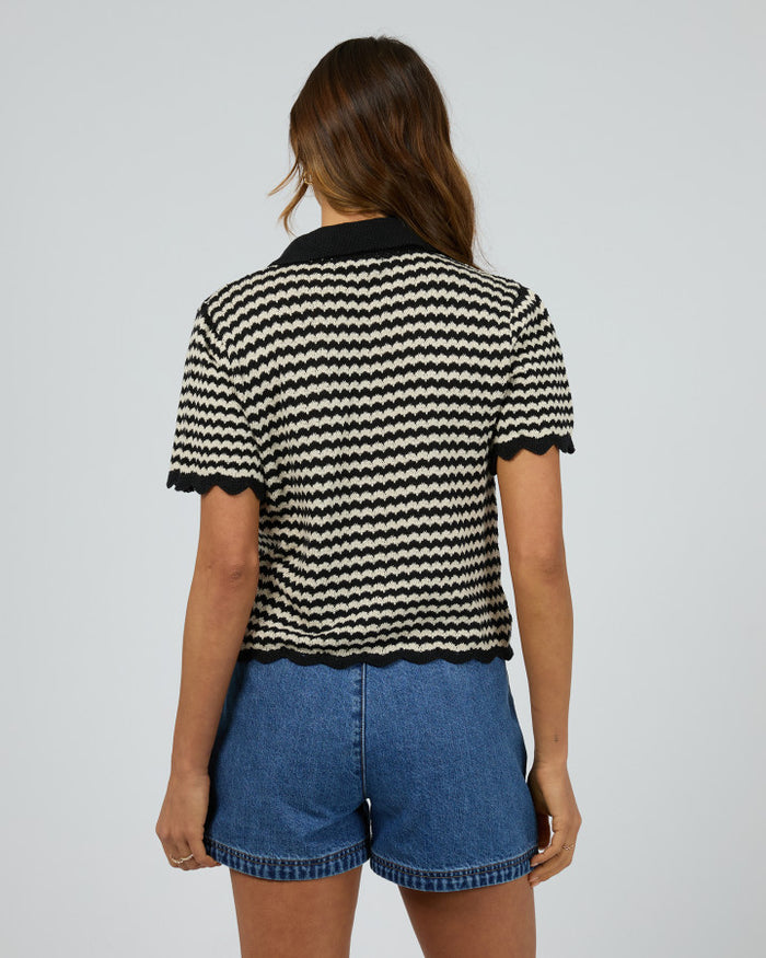 Women's black patterned knit top | All About Eve