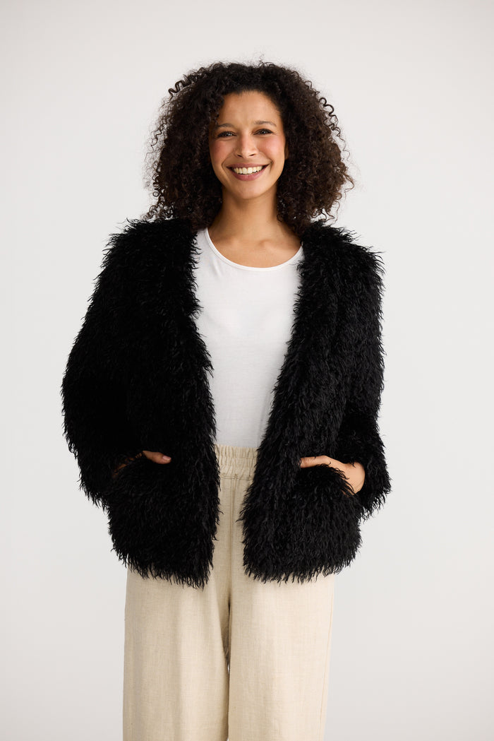 The Shanty Corporation Tolstoy Faux Fur Jacket in Black | Women's Jackets | Gretel Lane