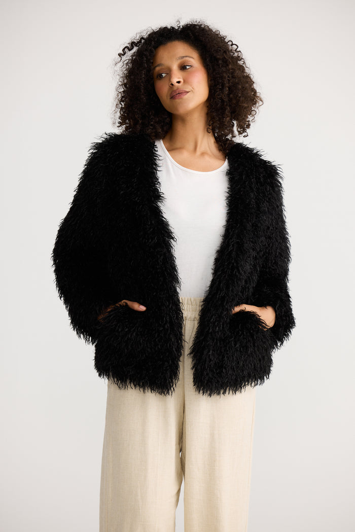The Shanty Corporation Tolstoy Faux Fur Jacket in Black | Women's Jackets | Gretel Lane