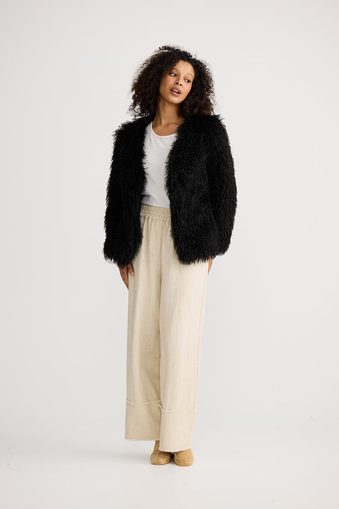 The Shanty Corporation Tolstoy Faux Fur Jacket in Black | Women's Jackets | Gretel Lane