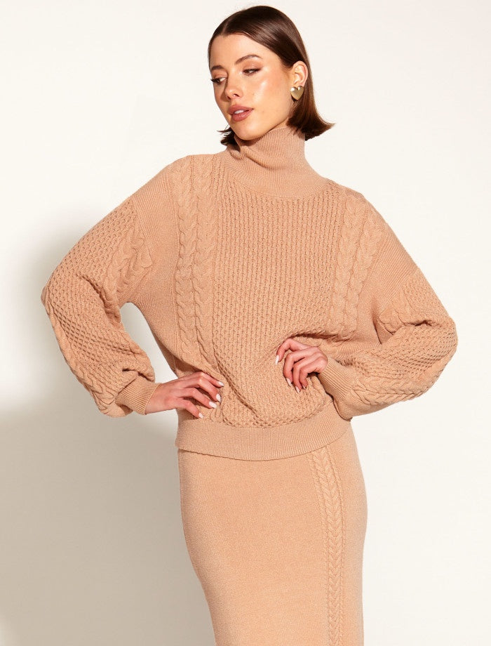 Treasure Turtleneck Cable Knit (Tan)