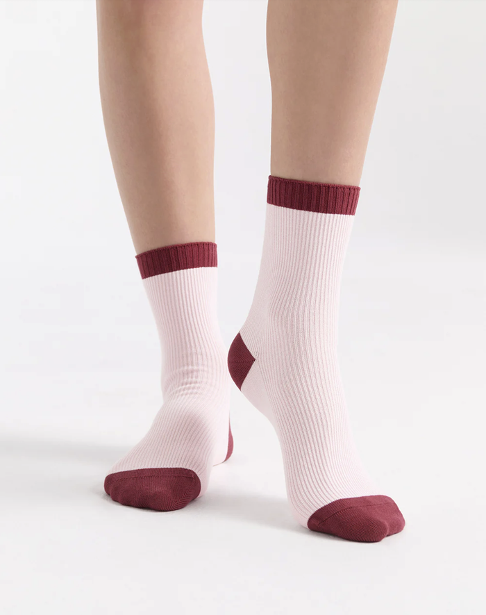 Ambra Two Tone Rib Crew Sock in Dhalia Pink | Women's Socks | Gretel Lane