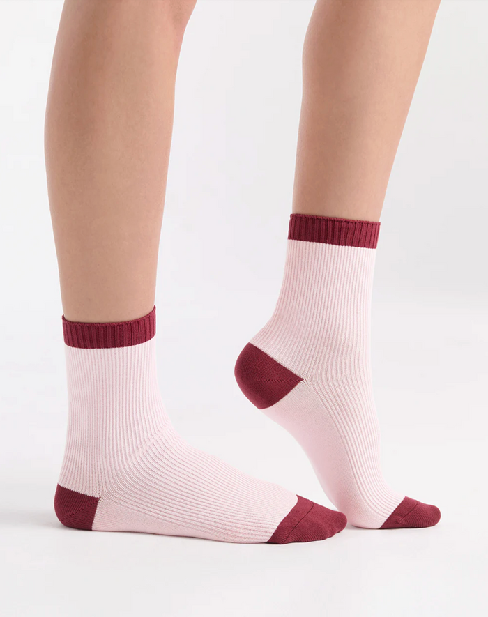 Ambra Two Tone Rib Crew Sock in Dhalia Pink | Women's Socks | Gretel Lane