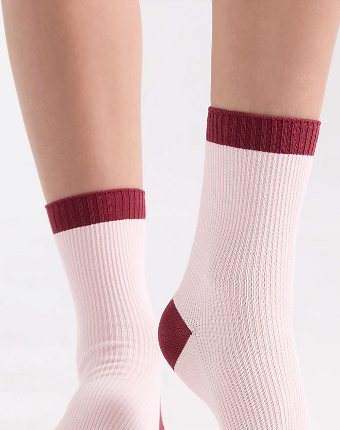Ambra Two Tone Rib Crew Sock in Dhalia Pink | Women's Socks | Gretel Lane