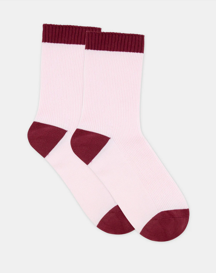 Ambra Two Tone Rib Crew Sock in Dhalia Pink | Women's Socks | Gretel Lane