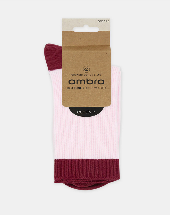 Ambra Two Tone Rib Crew Sock in Dhalia Pink | Women's Socks | Gretel Lane