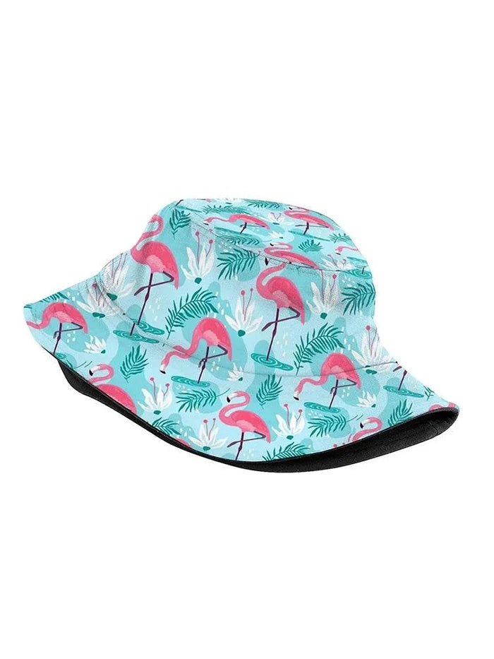 Unisex Pink Flamingo Printed Sun Protection Bucket Hat - thefancydress.co.uk