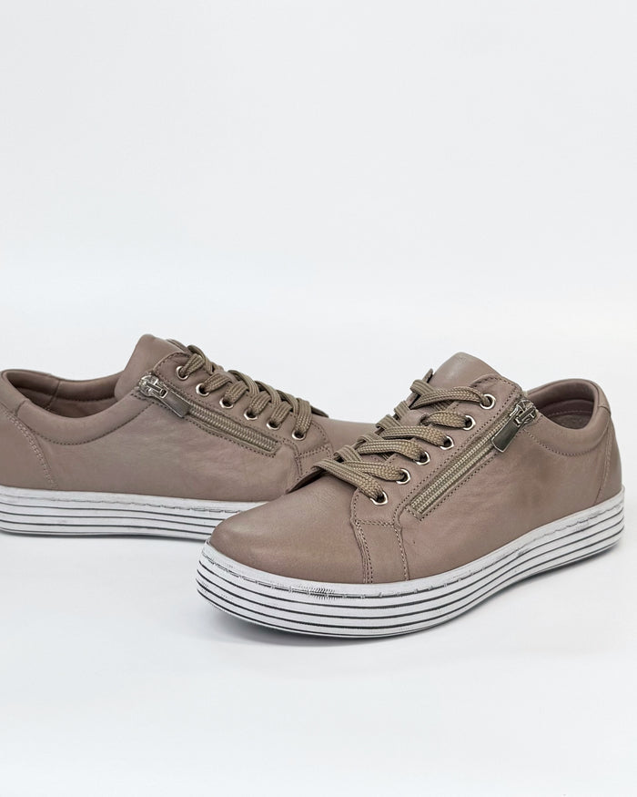 Cabello Unity Leather Zip Sneaker Dark Stone | Women's Sneakers | Gretel Lane