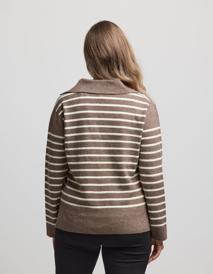 striped knit sweater in warm Oat/Milk Stripe