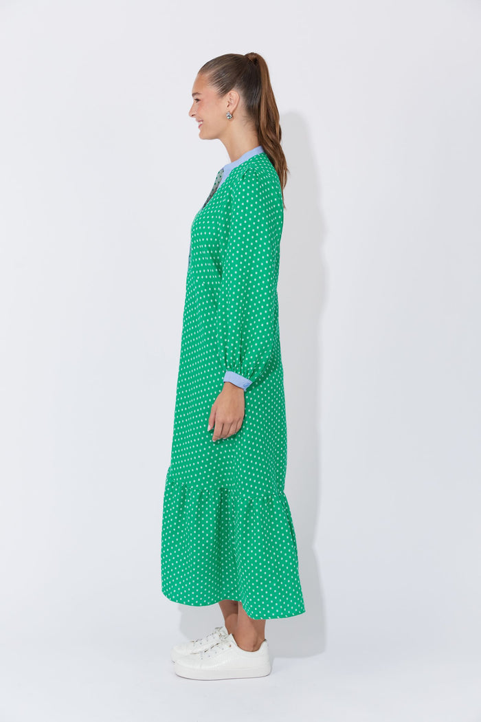 Haven Vanuatu Dress | Green Cotton Shirt Dress with Balloon Sleeves | Women's Online Clothing Australia