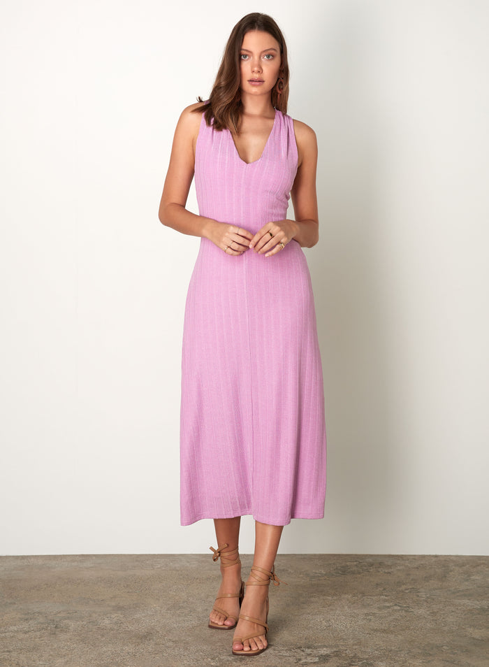 Vella Sleeveless Ribbed Midi Dress (Violet) | Esmaee