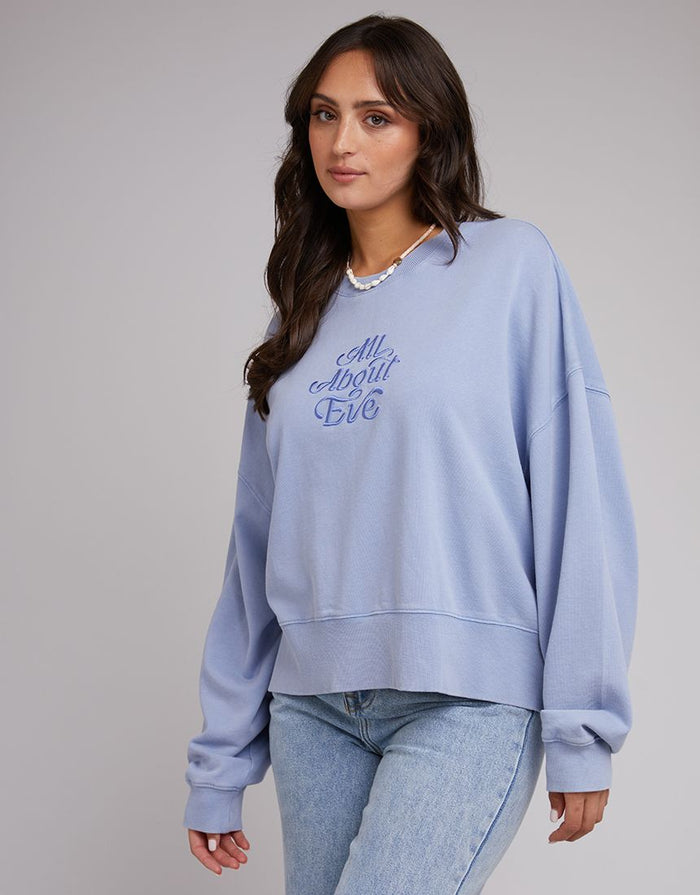women's oversized sweatshirt in a fresh blue embroidered All About Eve