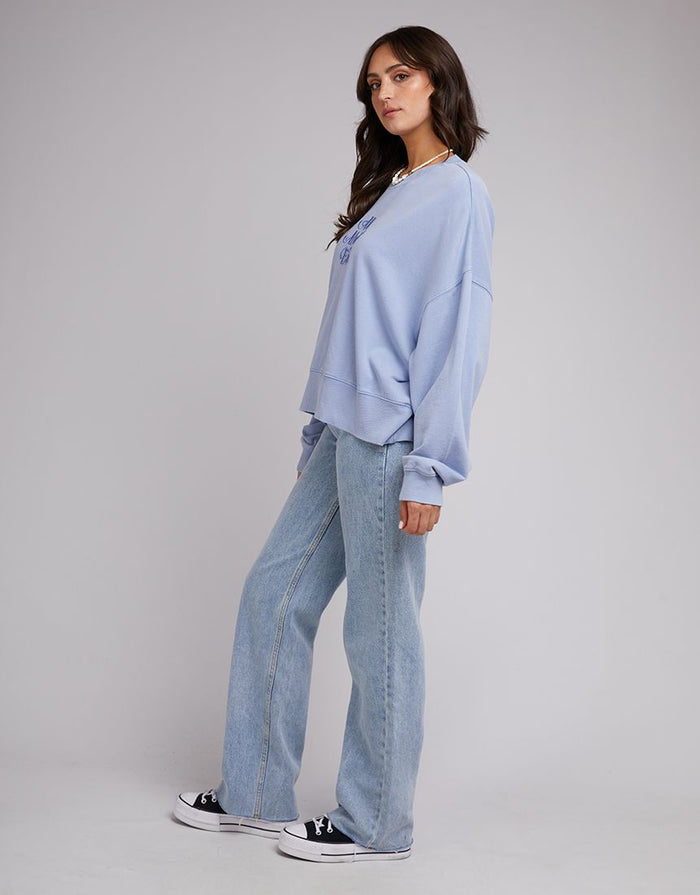 women's oversized crew neck sweater blue