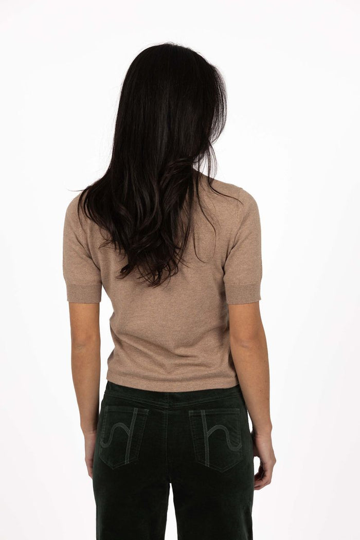 Humidity Women's Beige Vera Knit short Sleeve Top | Gretel Lane
