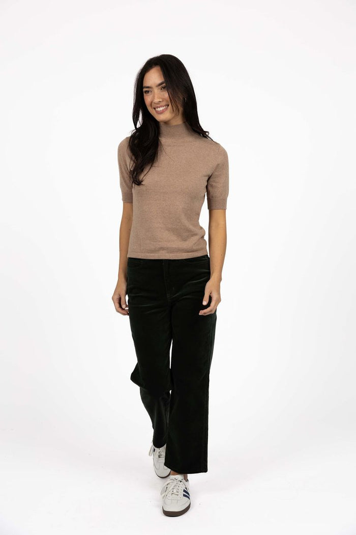 Humidity Women's Beige Vera Knit short Sleeve Top | Gretel Lane